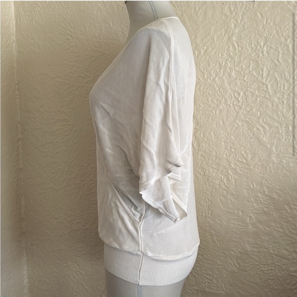 Zara White Ivory Slim Knit Surplice Dolman Short Sleeve Sweater Small - Picture 2 of 5